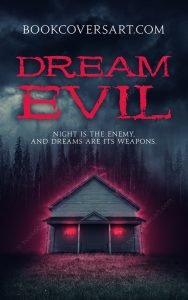 Supernatural thriller book cover featuring a haunted house with glowing red windows surrounded by a dark, foggy forest.