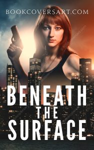 Thriller book cover featuring a shadowy figure with a gun and a cityscape background.