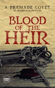 Premade historical thriller book cover design featuring antique keys and a pool of blood. Ready for self-publishing authors.