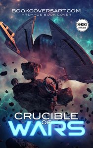 Space Opera and Military Sci-Fi Book Cover featuring a futuristic spaceship amidst an asteroid field.