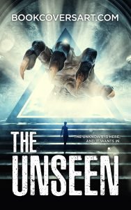 Science-Fiction, Fantasy or Horror book cover featuring a clawed hand emerging from a glowing portal, reaching toward a lone figure.