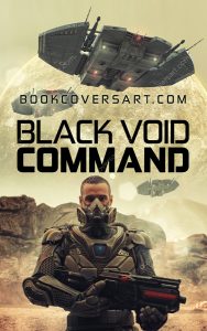 Military sci-fi book cover featuring an armored soldier and spacecraft in a barren landscape.