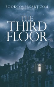 Psychological thriller book cover featuring a dark, foreboding building with a single illuminated window and an ominous sky.