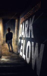 Dark Below premade psychological thriller book cover with a figure descending stairs into darkness.