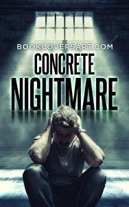 Premade psychological thriller book cover featuring a man sitting in despair in a prison-like cell with harsh lighting.