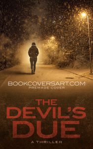 Premade thriller book cover featuring a solitary figure walking on a snowy, deserted street at night.