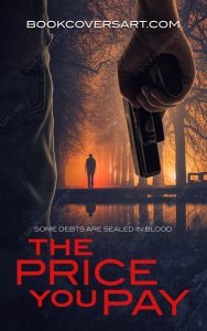 Crime Thriller Book Cover – A dark and gripping premade design featuring a gun and a solitary figure in the distance, set against a foggy forest backdrop.