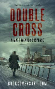 Suspense Thriller Book Cover – A shadowy figure walks along a waterfront with a city skyline in the background, perfect for mystery and suspense novels.