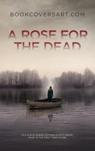 Premade psychological thriller book cover featuring a solitary figure in a boat on a fog-covered lake, ideal for suspense and mystery novels.