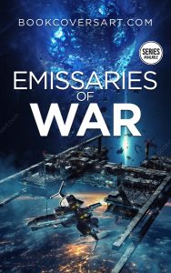Premade sci-fi book cover featuring a space station and spacecraft above a planet.
