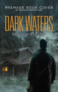 Suspense thriller book cover with a lone man, misty forest, and a glowing cabin.