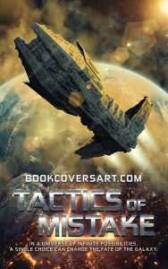 Sci-fi book cover featuring a detailed spaceship flying through space with a planet in the background