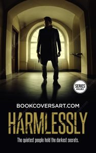 Harmlessly premade thriller book cover featuring a man with a gun in a dark hallway