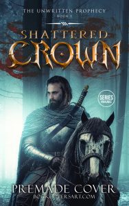 A Epic Fantasy Premade Cover featuring a warrior on horseback in a misty forest, evoking themes of medieval battles and lost kingdoms.