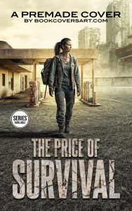 Woman stands resolute in ruined landscape on survival book cover.