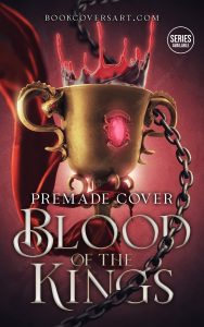 Unique fantasy book cover featuring a gold chalice, red blood splash, and chains. Premade design for self-publishing authors.