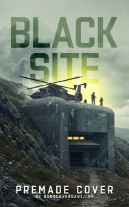 Military helicopter and soldiers on top of a concrete bunker in a mountainous region, a premade book cover for spy thrillers involving covert operations.