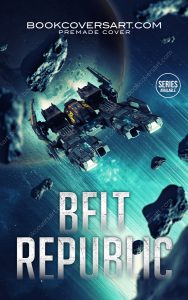 Premade sci fi asteroid cover featuring a spaceship navigating through an asteroid field near a planet, perfect for self-published space fiction. Ideal for indie authors self-publishing on KDP.