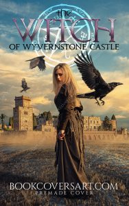 Fantasy witch book cover with castle, ravens, and dark magic design for self-publishing.