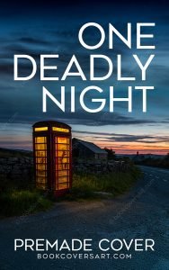 Rural mystery thriller book cover with a glowing red phone booth under a dark twilight sky.