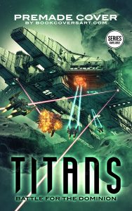 Space battle book cover with starships and laser explosions.