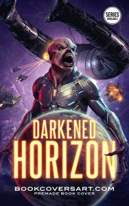 Alien invasion book cover with extraterrestrial warrior and epic space battle.