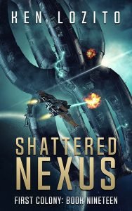 Custom space opera book cover design – "Shattered Nexus" by Ken Lozito