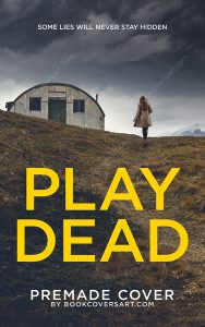 Premade mystery thriller book cover featuring a woman walking toward an isolated building under a stormy sky.