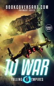 Premade sci fi cover with starfighter attacking a fleet near a glowing planet during an intense space battle.