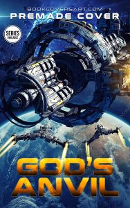 Detailed 3D book cover featuring a circular orbital space station with starfighters flying above a blue planet for a science fiction novel.