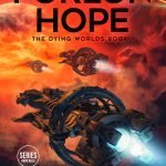 Colony ship cover for sale with large spacecraft fleet escaping a fiery planetary sky