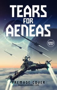Space fleet book cover for sale with starships flying above planetary clouds and large planets in the sky