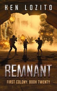 Custom military sci fi book cover design showing soldiers in battle against a mechanical walker and explosions.