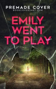 Mystery thriller book cover for sale with girl walking into forest seen through broken glass