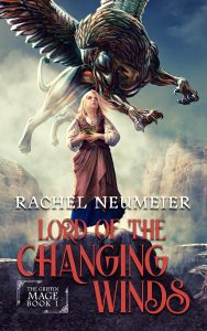Custom epic fantasy cover design featuring a metallic griffin over canyons and a young woman with herbs.