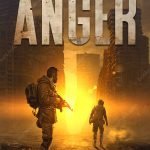 Post apocalyptic cover for sale with survivors in ruined city and bright light on horizon