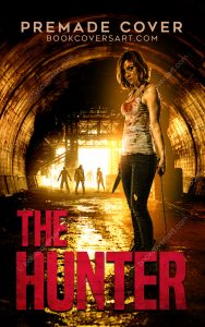 Woman holding a knife in a tunnel facing approaching zombies on a survival thriller premade book cover