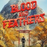 Fantasy illustration cover design with lone warrior torii gate and mountain landscape
