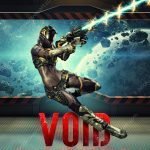 Female sci fi cover with armored woman firing futuristic weapon inside space station