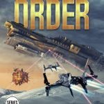 Planetary battle cover with spacecraft firing lasers above snowy terrain and large ship overhead