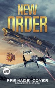 Planetary battle cover with spacecraft firing lasers above snowy terrain and large ship overhead