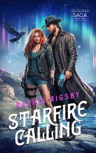 Post apocalyptic fantasy cover design with armed survivors beneath glowing aurora sky