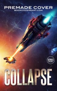 Collapse space opera cover showing a colossal warship firing an energy beam in deep space