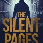 Library mystery cover showing a solitary figure standing between bookshelves in a dramatic archive corridor