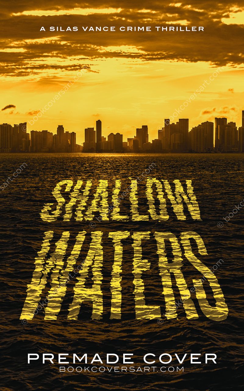 Miami crime thriller cover showing the Miami skyline at sunset above dark reflective waters