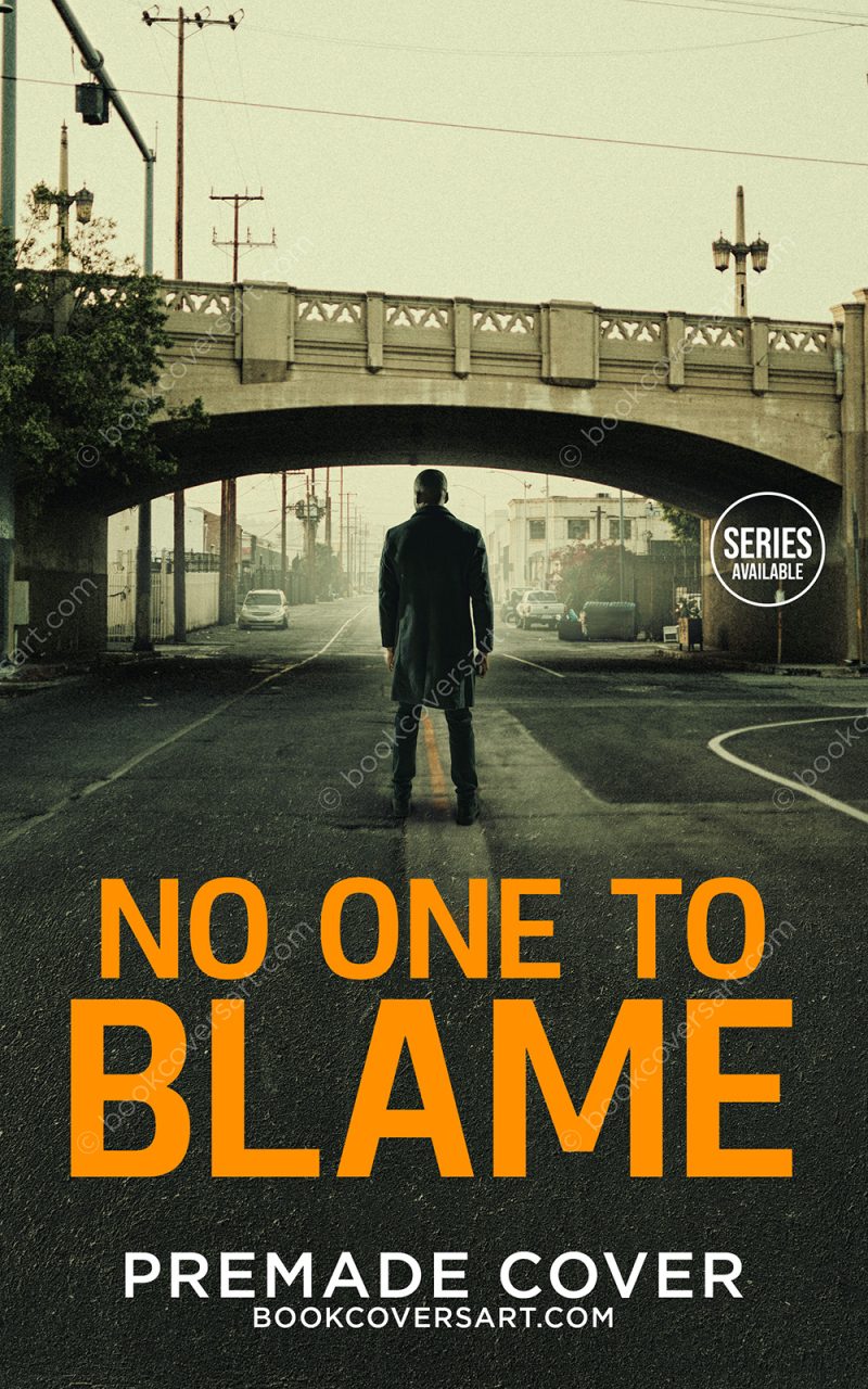Urban thriller cover for sale showing a lone man beneath a bridge on an empty city street.