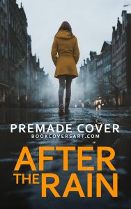 After the Rain Mystery Cover showing a woman in a yellow coat walking alone through a rainy city street