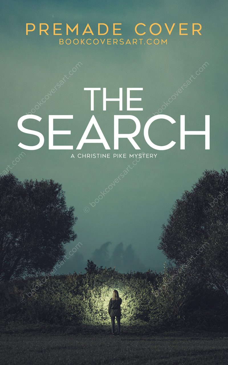 Night Mystery Book Cover for sale showing a woman searching dense vegetation with a flashlight