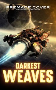 Space Opera Book Cover featuring a futuristic spacecraft flying above massive planets in deep space
