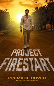 Action thriller book cover featuring a lone armed man walking along a sunlit urban street with a large distressed white title.